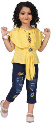 Raven Creation Girls Casual Lycra Blend Top(Yellow, Pack of 1)