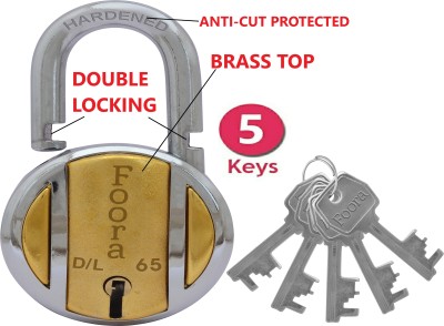 Foora LockS Brass Top Round 65mm with 5 Keys Padlock Lock(Golder)