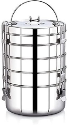 Expresso Stainless Steel Food Grade Lunch Box | Traditional Tiffin Carrier/Container for School/Office, Dia 17.5cm | 5 Tier 5 Containers Lunch Box(5900 ml)