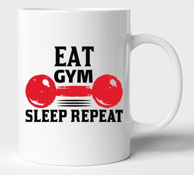 BLISSart Eat Gym Sleep Repeat Ceramic or Tea Cup Best For Gift (350ml or 11Oz; White) Ceramic Coffee Mug(350 ml)