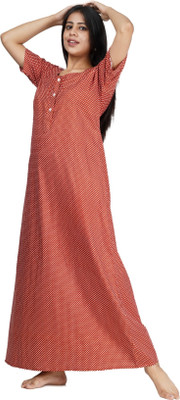 Craft Kala Women Nighty(Red, White)