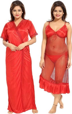 ovida Women Robe and Lingerie Set(Red)