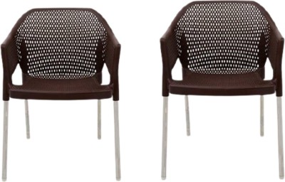 ITALICA Plasteel Arm Chair/Matte Finish Plastic Chair Set/Sturdy Chair For Home/ Plastic Outdoor Chair(Tan Brown, Set of 2, Pre-assembled)