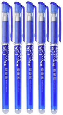 Definite 5 Pcs Blue Ink Erasable Gel Pen Set with attached Magic Wipe Eraser (0.35mm Nib Size) Gel Pen(Pack of 5, Blue)