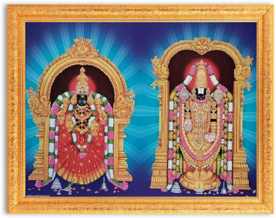 BM Traders Padmavati Devi Tirupati Balaji Sparkle Print Photo In Golden Frame (14 X 18 Inches) Religious Frame