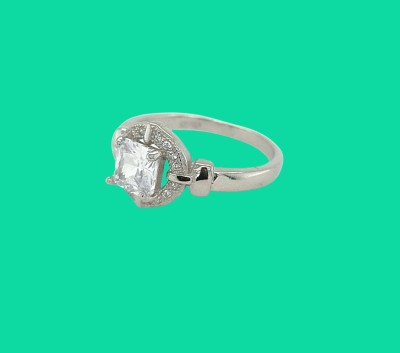 The Gems Gallery 925 Silver Studed American Diamond Small Stones, Beautiful Design Diamond Ring for Women & Girls Stylish, Fine Quality Pure 925 Silver Ring, Round Band & Square Cut Stone Sterling Silver Diamond Silver, 999 Silver Plated Ring