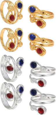 AanyaCentric Alloy Ruby, Sapphire Gold Plated Toe Ring Set
