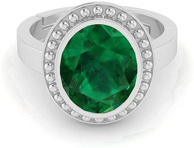 RSPR 9.25 Ratti Green Shell Natural Emerald Panna Panchdhatu Adjustable Metal Emerald Silver Plated Ring