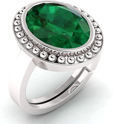 TODANI JEMS 12.25 Ratti Natural Panna Emerald Gemstone Stone Ring With Lab Certificate Metal Emerald Silver Plated Ring