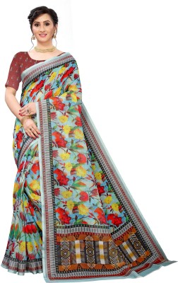 Fevinaa Digital Print, Floral Print Bollywood Cotton Linen, Cotton Jute Saree(Multicolor)