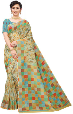 Fevinaa Printed, Striped, Floral Print Bollywood Cotton Linen, Cotton Silk Saree(Multicolor)