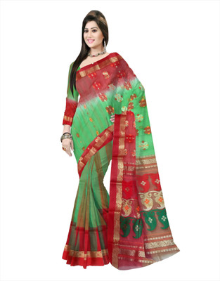 Pradip Fabrics Self Design Jamdani Silk Blend Saree(Green)