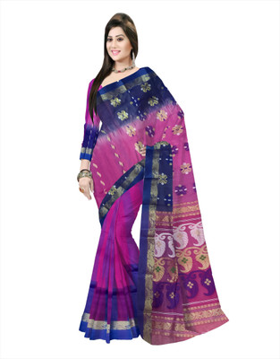 Pradip Fabrics Self Design Tant Silk Blend Saree(Pink)