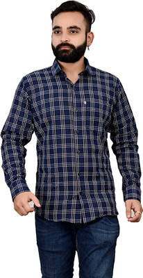 Marc Laurent Men Checkered Formal White, Blue Shirt