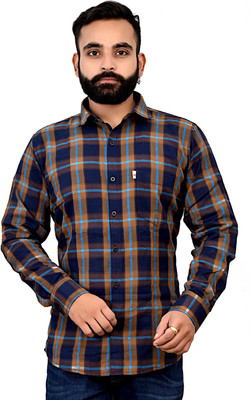 Marc Laurent Men Checkered Casual Blue, Yellow Shirt