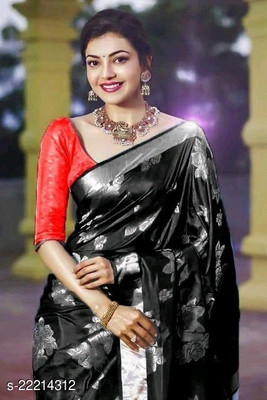 Amrut Collection Woven Banarasi Jacquard Saree(Black)