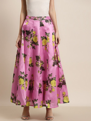 Shae by SASSAFRAS Floral Print Women Flared Pink Skirt