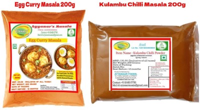 Ayyanar's Kulambu Chilli Masala + Egg Curry Masala 400g Combo (200g x 2 pack) (Kulambu Milagai Podi & Egg Masala combo)(2 x 200 g)