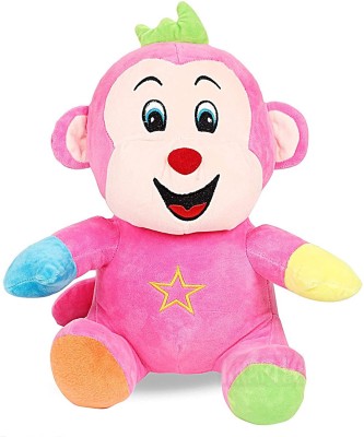 Kraftix Pink Sitting Monkey Stuffed Plush Soft Toy Doll Teddy Bear Animal For Girls Boys Kids Baby Car Birthday Home Decoration Cute Lovely Premium Quality - KST070630  - 30 cm(Pink Sitting Monkey)