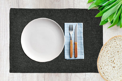 Casanest Rectangular Pack of 6 Table Placemat(Black, Jute)