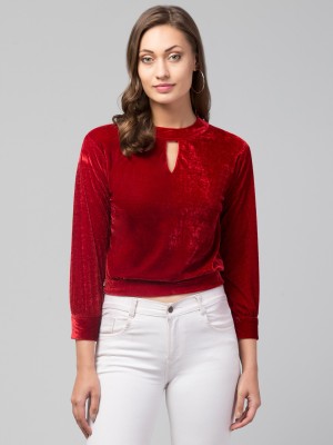 Funday Fashion Casual Solid Women Red Top