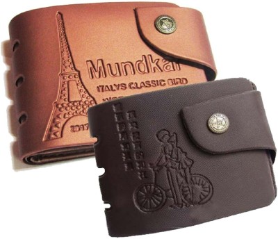 Mundkar Men Black, Tan Artificial Leather Wallet(3 Card Slots, Pack of 2)