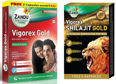 ZANDU Vigorex Gold and Shilajit Gold for Stamina and Energy(Pack of 2, 24 Tablets)