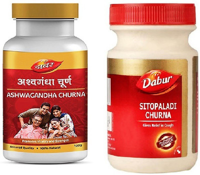 Dabur Ashwagandha Churna and Sitopaladi Churna for Stamina & Energy and Giving Relief in Cough(Pack of 2, 200 g)