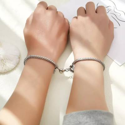 The couplez gift Stainless Steel Sterling Silver Bracelet Set