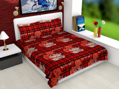 Fabizona 160 TC Microfiber Double 3D Printed Flat Bedsheet(Pack of 1, Red)