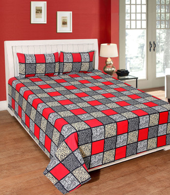 Famekart 160 TC Microfiber Double 3D Printed Flat Bedsheet(Pack of 1, Red)