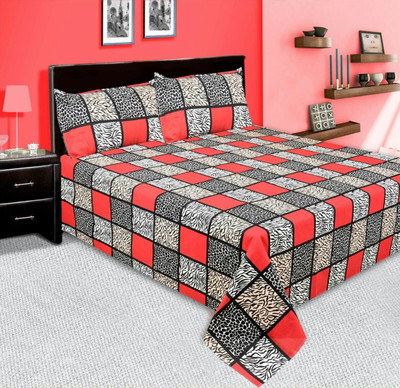 Wonder Fab 160 TC Microfiber Double 3D Printed Flat Bedsheet(Pack of 1, Multicolor)