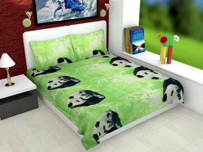 Fabizona 160 TC Microfiber Double 3D Printed Flat Bedsheet(Pack of 1, Green & Black)