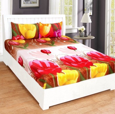GOODLYF 120 TC Polyester Double Printed Flat Bedsheet(Pack of 1, Yellow)