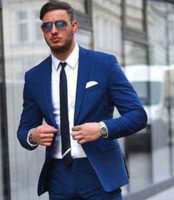 Darbar inn Solid Single Breasted Casual Men Blazer(Blue)