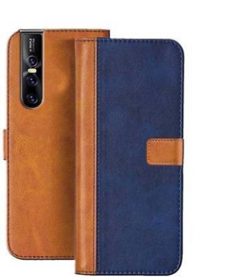 Mycos Flip Cover for Vivo V15 Pro(Blue, Brown, Camera Bump Protector, Pack of: 1)