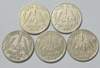 Sansuka Set of First Republic India Coins 1/4 Rupee 1950-1951-1954-1956-1956 quarter rupee rare collection Modern Coin Collection(5 Coins)