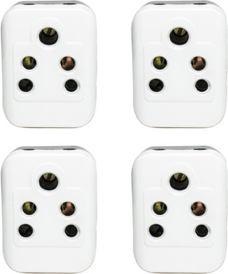 Ovicart 6A 3 Pin Plastic Multi Plug Adapter Pack of 4 6 A Three Pin Socket