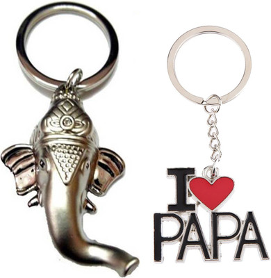 ShopTop I Love Papa & Ganesha Metal Combo Key Chain Key Chain