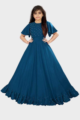 4JSTAR Girls Maxi/Full Length Casual Dress(Light Blue, Half Sleeve)