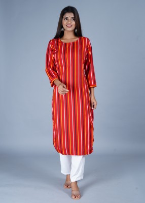 Matkewalaz Women Printed Straight Kurta(Red)