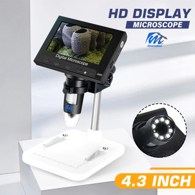 MemTech Innovation Microscope with 4.3 Inch LCD Screen with MMC Recording Function, Battery operated with long power Backup Microscope for Lab, Microscope with camera, Microscope for mobile and PCB repairing, Digital Microscope, Microscope for educational use(Black)