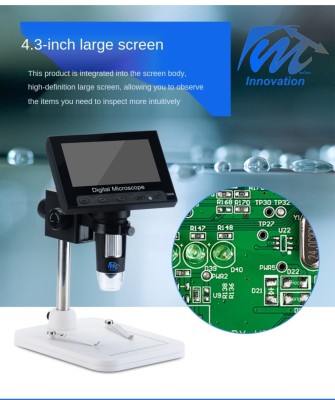 MemTech Innovation Microscope with 4.3 Inch Screen with MMC Recording Function, Battery operated with long power Backup Microscope for Lab, Microscope with camera, Microscope for mobile and PCB repairing, Digital Microscope, Microscope for educational use(Black)