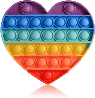 Pseudo Heart Shape Push Pop It Bubble Sensory Fidget ToyRelief Stress Party & Fun Games (Rainbow colours)(Multicolor)