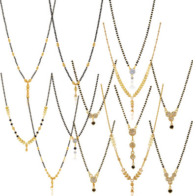 BRANDSOON jewellery 1gram gold plated tanamaniya pack of 13 black bead chain for women Brass Mangalsutra