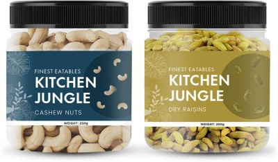 Kitchen Jungle Dry Fruit Combo Pack |Green Raisins (250g) & Cashew Nuts (250g) | Kaju Kishmish Combo (Jar Pack) (Premium Quality) Cashews, Raisins(2 x 250 g)