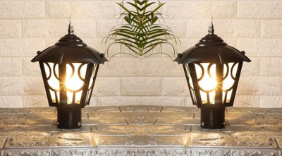 KINIS KIN-UMBRELLA Modern Shape Gate Light/Outdoor Light/Pillar Light for Outdoor Home, PACK OF 2 Gate Light Outdoor Lamp(Black, Clear)