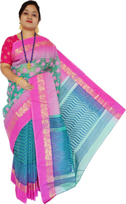 Mayabi Woven Jamdani Cotton Silk Saree(Green)