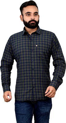 Marc Laurent Men Checkered Casual Green, Blue Shirt