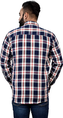 Marc Laurent Men Checkered Casual White, Blue Shirt